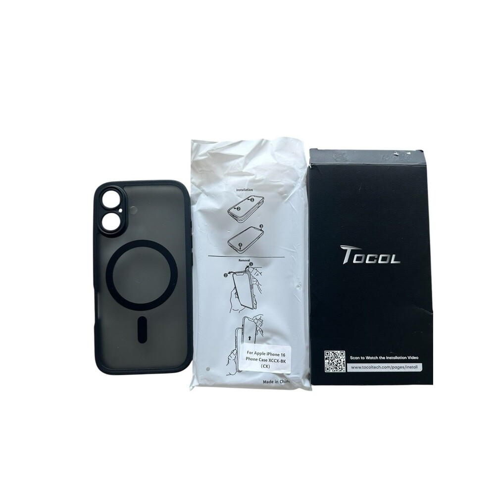 TOCOL Iphone 16 Black Magnetic Black Magsafe Compatible Case Matte Translucent